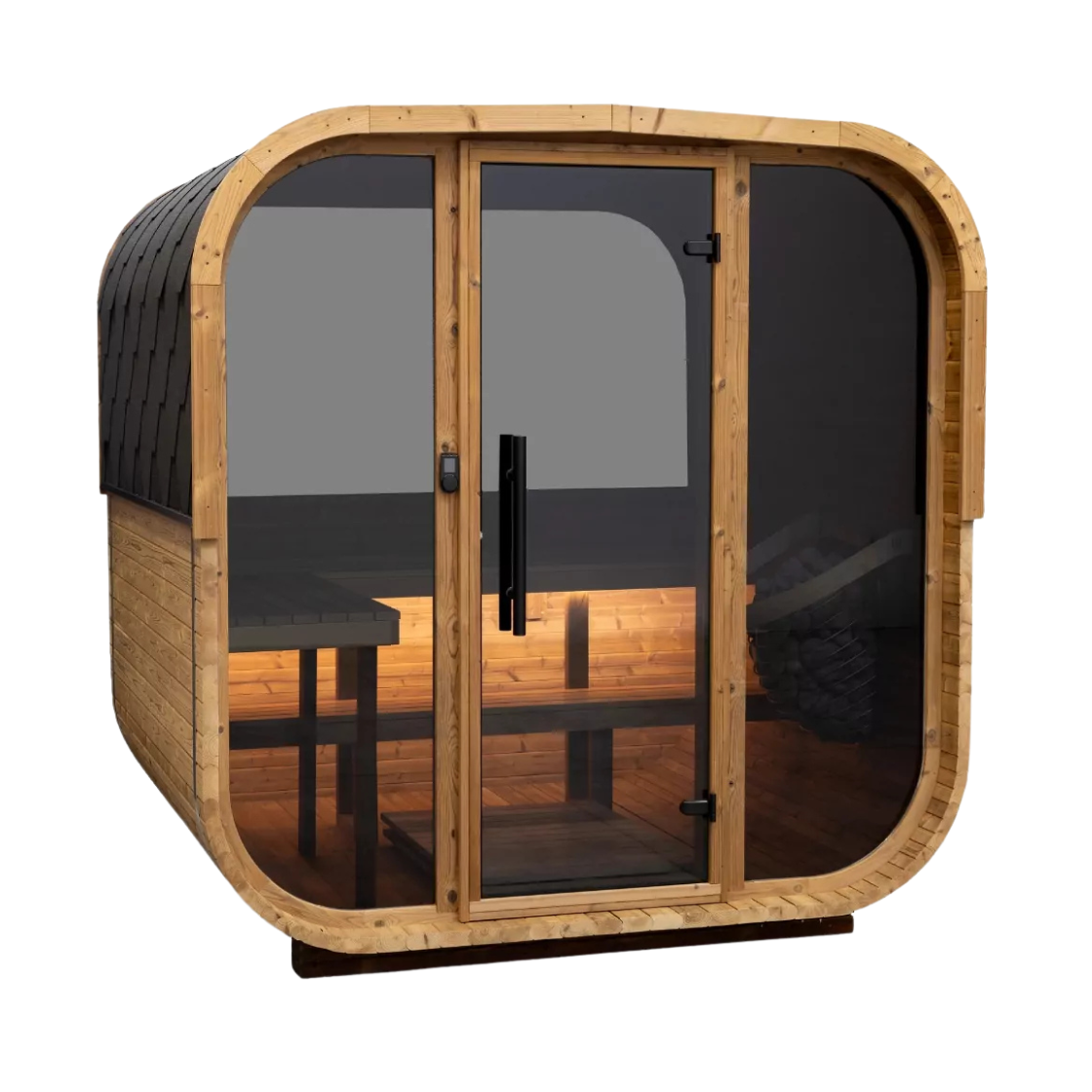 Sauna da esterno Quadra X - Parete di fondo in Vetro