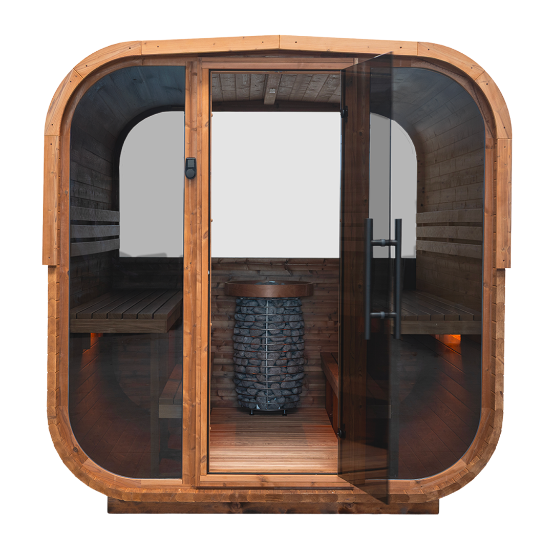 Sauna da esterno Quadra XL - Parete di fondo in Vetro