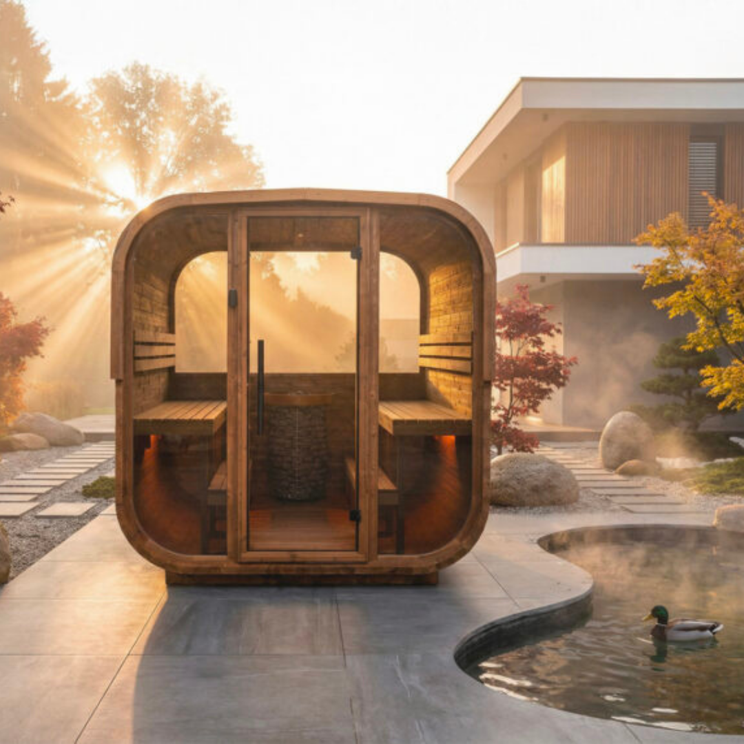 Sauna da esterno Quadra XL - Parete di fondo in Vetro